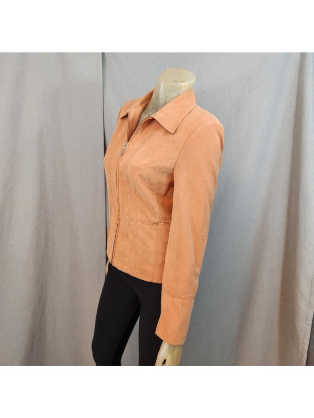 Conrad C Solid Orange Full Front Zip Long Slv Jacket Blazer Size 4 SMALL Microfi - Picture 6 of 7